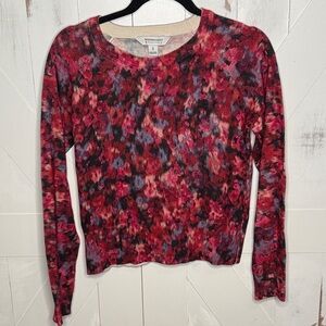 Sanctuary Womens Long Sleeve Floral Watercolor Sweater Red Black